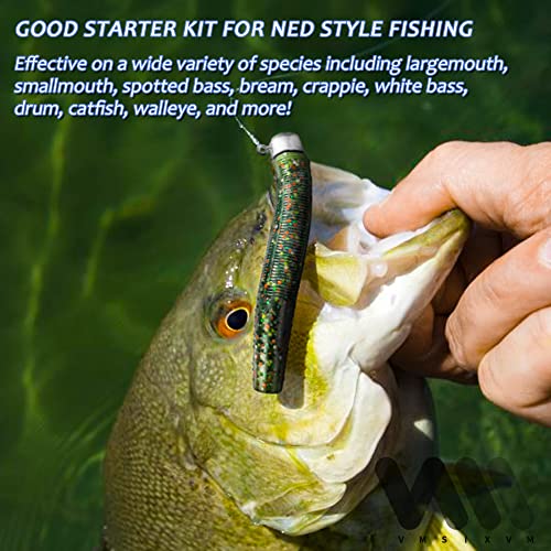 60/25 Pcs Ned Rig Jig Heads Soft Plastic Worms Stick Baits Kit, Mushroom Ned Rigs Jighead Hooks Worm Fishing Lures for Bass Freshwater Saltwater Fishing - color: 60 Pcs Ned Rig Lures