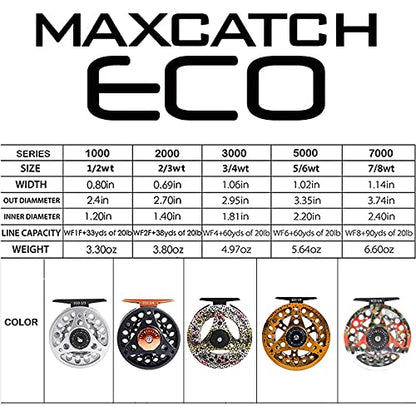 M MAXIMUMCATCH Maxcatch ECO Large Arbor Fly Fishing Reel (3/4wt 5/6wt 7/8wt) and Pre-Loaded Fly Reel with Line Combo - color: Brown Trout (Without Line), size: 5/6 weight