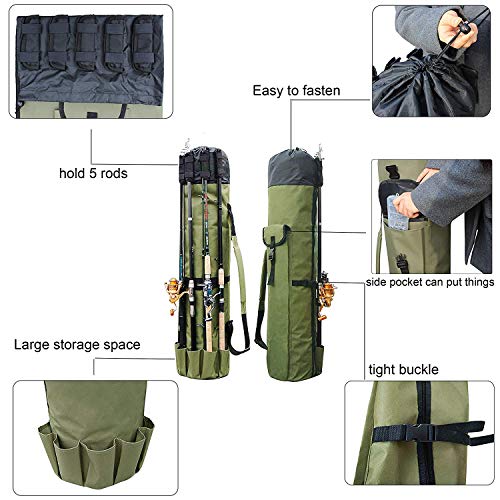 Multifunction Fishing Pole Bag - Waterproof Rod Reel Bag Carrier Case, Durable Canvas Tackle Large Storage Gift for Men Travel, Khaki - color: Khaki Green