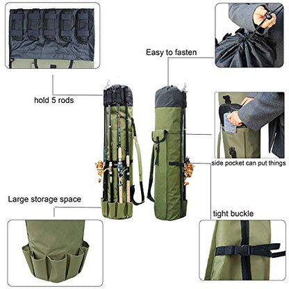 Multifunction Fishing Pole Bag - Waterproof Rod Reel Bag Carrier Case, Durable Canvas Tackle Large Storage Gift for Men Travel, Khaki - color: Khaki Green