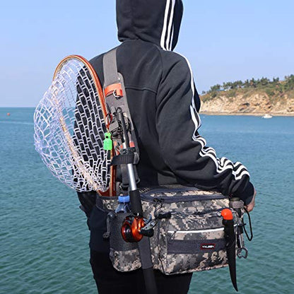 YVLEEN Sling Fishing Tackle Bag - Outdoor Tackle Box - Water-Resistant Waist Bag Cross Body Fly Fishing Sling Pack - color: B：Digital Camouflage