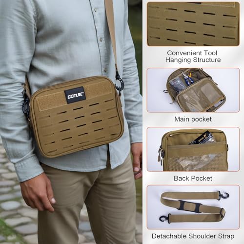 Goture Fishing Backpack with 4 Tackle Boxes,58L 900D Water-Resistant Tackle Backpack with Cooler,Rod Holders,8 Lure Pockets, Detachable Crossbody Bag,Gear Storage Large Fishing Bag for Camping Hiking - color: D1:khaki With 4 Tackle Boxes