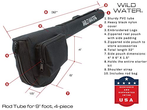 Wild Water Deluxe Fly Fishing Combo Starter Kit, 5 or 6 Weight 9 Foot Fly Rod, 4-Piece Graphite Rod with Cork Handle, Accessories, Die Cast Aluminum Reel, Carrying Case, Fly Box Case & Fishing Flies