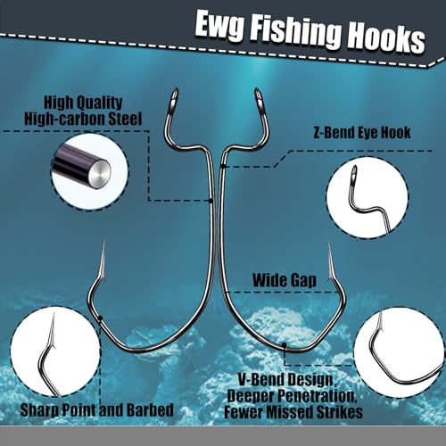 9KM DWLIFE EWG Worm Fishing Hooks - 100PCS Texas Rig Hooks for Bass Fishing, Worm Hook with Extra Wide Gap,Fishing Hooks for Freshwater/Saltwater - size: 4#-100PCS