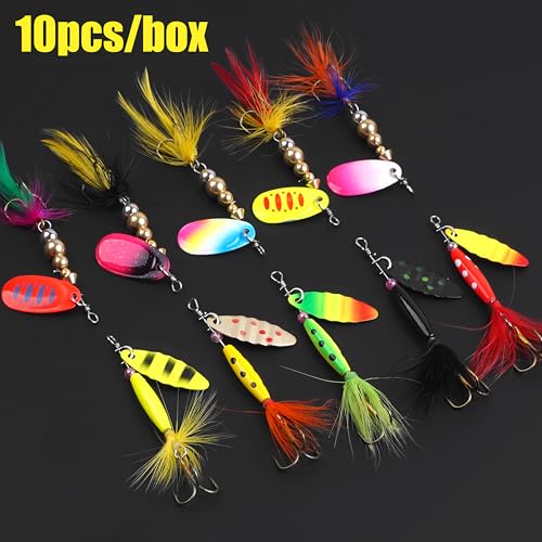 Fishing Lures Spinnerbait Kit Rooster Bait Tail Fishing Lures Inline Spinner Baits Bass Salmon Trout Spoon Hard Metal Spinnerbaits for Saltwater Freshwater - style: 10pcs Spinnerbaits-d
