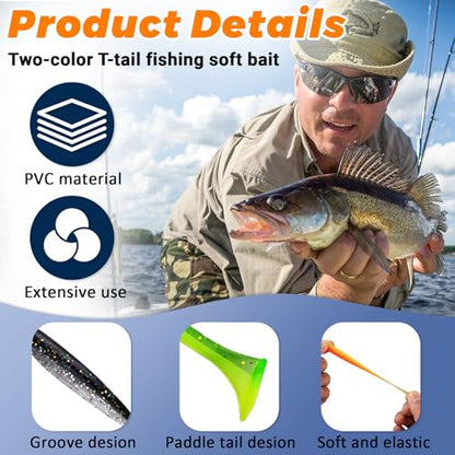 120 Pcs Soft Plastic Baits, 7 CM Paddle Tail Swim Baits, Fishing Soft Plastic Lures, Paddle Tail Swimbaits for Freshwater and Saltwater Bass Trout Walleye Crappie