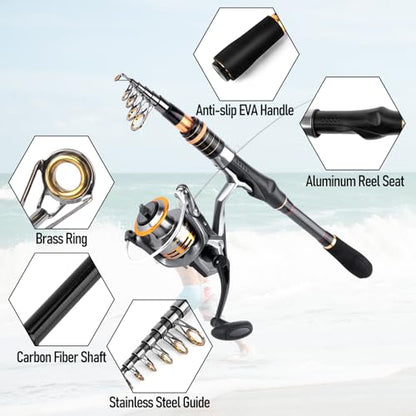 Dr.Fish Fishing Rod and Reel Combo Telescopic Fishing Pole 6-9.8ft Collapsible Spinning Rod 3000 Reel Bass Gear Equipment Freshwater - size: 6ft Rod+3000 Reel+Tackle Kit