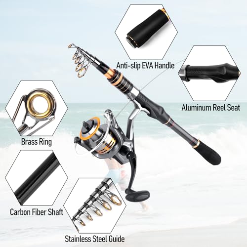 Dr.Fish Fishing Rod and Reel Combo Telescopic Fishing Pole 6-9.8ft Collapsible Spinning Rod 3000 Reel Bass Gear Equipment Freshwater - size: 8.9ft Rod+3000 Reel+Tackle Kit