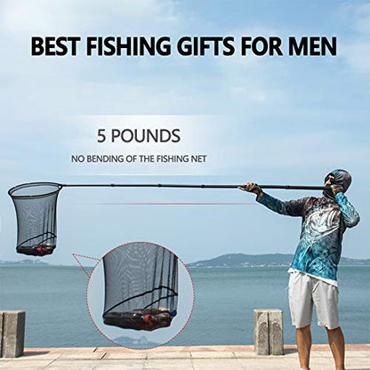 9ft/11.15ft Extra Long Fishing Net with Telescoping Handle, Carbon Fiber Extendable Landing Net, Dip Net for Fishing, Crab nets for Crabbing, Rubber Coated Netting, Holds up to 20lbs - style: 11.15ft/133.8"