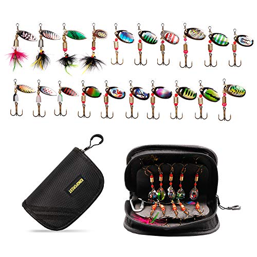 KINGFOREST 10-20pcs Fishing Lures Spinnerbait for Bass Trout Salmon Walleye Hard Metal Spinner Baits Kit with Tackle Box - style: 20pcs