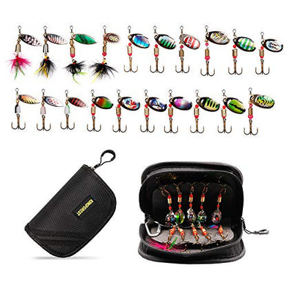 KINGFOREST 10-20pcs Fishing Lures Spinnerbait for Bass Trout Salmon Walleye Hard Metal Spinner Baits Kit with Tackle Box - style: 20pcs