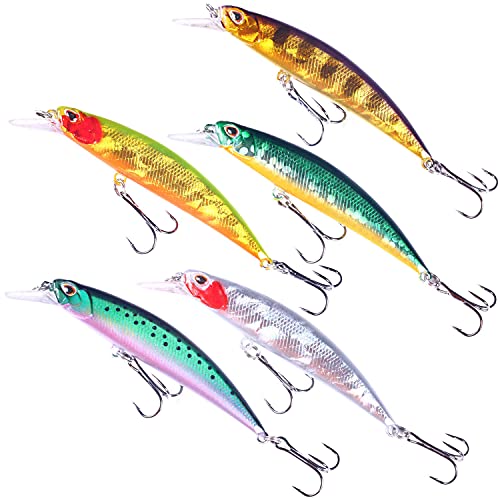 Jerk Baits for Bass Fishing, Jerkbait Fishing Lures, Minnow Lures Jerk Bait for Freshwater/Saltwater Fishing Lures for Trout Pike, 5pcs/10pcs with Box - color: G:3.54in/0.46oz/5pcs