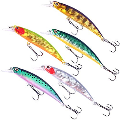 Jerk Baits for Bass Fishing, Jerkbait Fishing Lures, Minnow Lures Jerk Bait for Freshwater/Saltwater Fishing Lures for Trout Pike, 5pcs/10pcs with Box - color: G:3.54in/0.46oz/5pcs