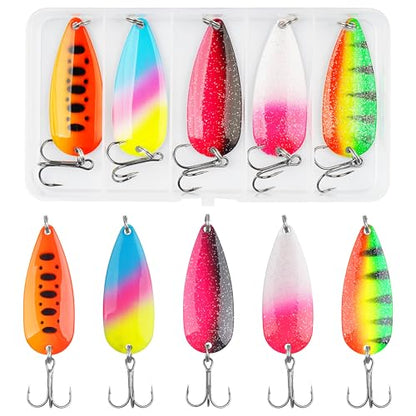 Fishing Spoons Lures Trout Spoons Fishing Lure Metal Jigging Trout Lures Casting Trolling Spoons with Durable Treble Hooks for Trout Bass Pike Walleye Crappie Salmon - size: 3/4oz(21g)-5pcs