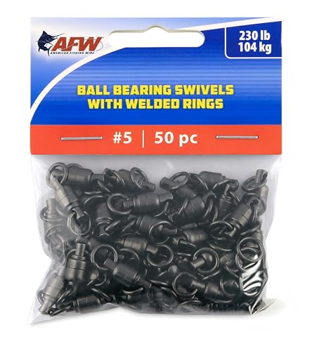 AFW Solid Brass Ball Bearing Fishing Swivels with Double Welded Rings - Patented Bullet Shaped Head for Reduced Water Resistance, Black Finish, Fishing Tackle, Up to 660lb Test