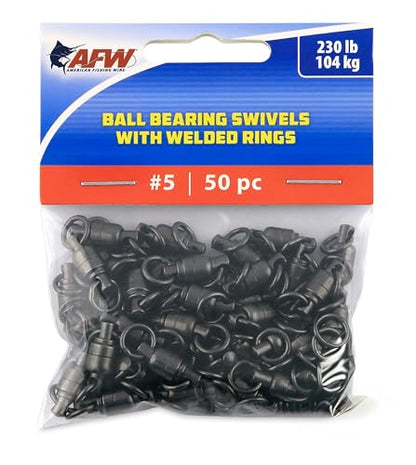 AFW Solid Brass Ball Bearing Fishing Swivels with Double Welded Rings - Patented Bullet Shaped Head for Reduced Water Resistance, Black Finish, Fishing Tackle, Up to 660lb Test