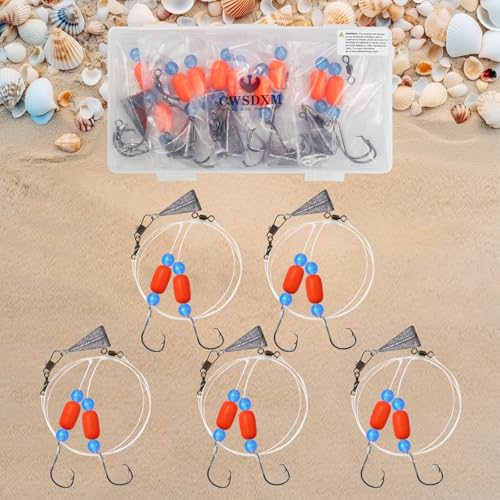 Pompano Rigs for Surf Fishing Saltwater Floats Catfishing Pompano Fishing Rigs with Double Circle Hooks and Pyramid Sinker 5pcs/8pcs - color: orange - 5pcs