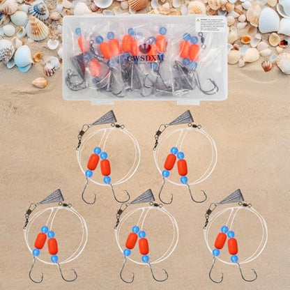 Pompano Rigs for Surf Fishing Saltwater Floats Catfishing Pompano Fishing Rigs with Double Circle Hooks and Pyramid Sinker 5pcs/8pcs - color: orange - 5pcs