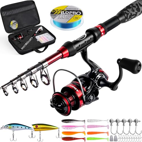 Ghosthorn Fishing Rod and Reel Combo Collapsible Fishing Pole Telescopic Fishing Rod Combo Travel Portable Fishing Set Carbon Fiber with Carrier Bag for Saltwater Freshwater - size: 2.4m/8ft, style: Full Kit With Carrier Bag