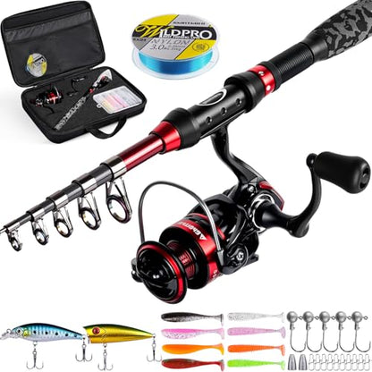 Ghosthorn Fishing Rod and Reel Combo Collapsible Fishing Pole Telescopic Fishing Rod Combo Travel Portable Fishing Set Carbon Fiber with Carrier Bag for Saltwater Freshwater - size: 1.8m/6ft, style: Full Kit With Carrier Bag