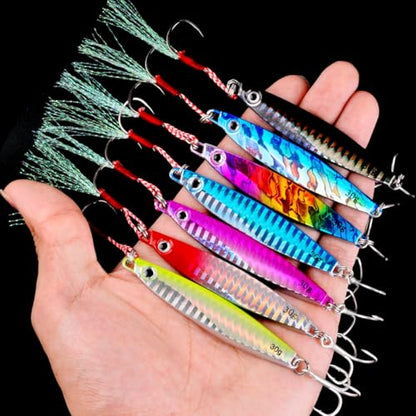 Aorace Jigging Lure Lead Fish Metal Jig Fishing Lure Paillette Knife Artificial Hard Bait Laser Body - color: 12pcs 60g 9.6cm