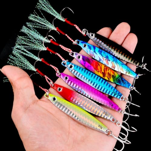 Aorace Jigging Lure Lead Fish Metal Jig Fishing Lure Paillette Knife Artificial Hard Bait Laser Body - color: 12pcs 80g 11.3cm
