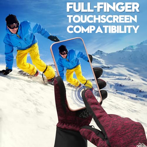 Bruvoalon Winter Gloves for Women & Men, 3M Thermal Insulation, Lycra Fabric, Touchscreen, Anti-Slip - color: Black/Red, size: X-Small