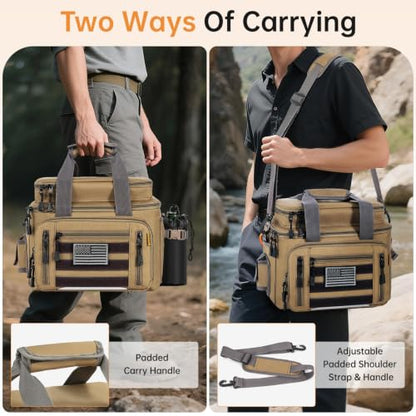 Fishing Tackle Bag - Holds 3400-3600 Size Tackle Boxes -Saltwater & Freshwater Fishing Bags - Padded Shoulder Strap Fishing Bags (Kahki) (Bag Only) - color: Kahki
