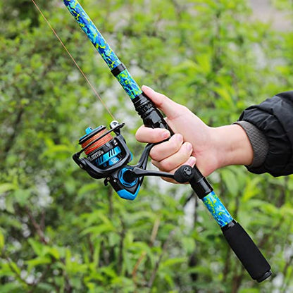 Sougayilang Telescopic Fishing Rod and Reel Combo – Full Kit with Carrier Bag, 11+1 Bearings Spinning Reel, Carbon Fiber Travel Pole for Bass, Trout, Catfish, Redfish – Saltwater Freshwater - color: Blue Full Kit with Carrier Case, size: 7.9 ft