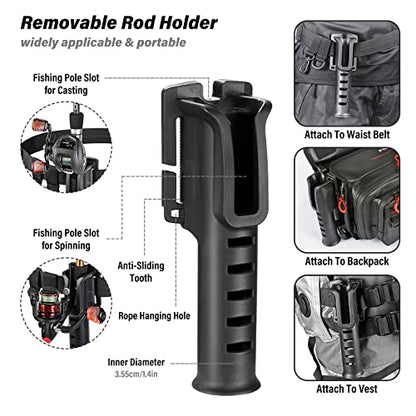 Fishing Rod Holder Belt - Adjustable Waist Wading Belts for Men with Portable Pole Inserter for Spinning Casting Reel, Outdoor Surf Kayak Fly Fishing Gear Accessories Wader Strap