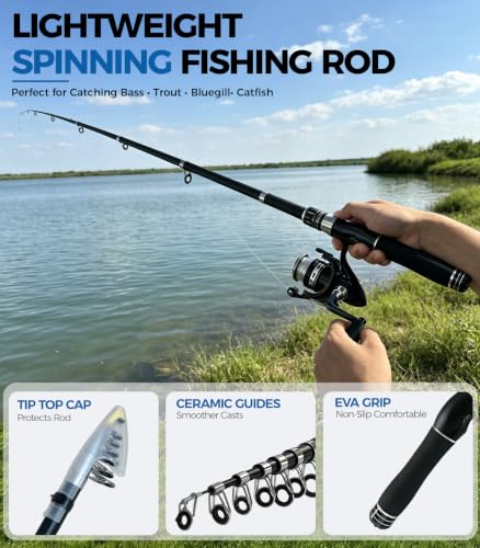 6.9ft Fishing Poles and Reels Combo, 2 Pack Telescopic Fishing Rod and Reel Kits with Lures and Carrier Bag, Lightweight Collapsible Travel Fishing Pole Set for Beginners Men Women