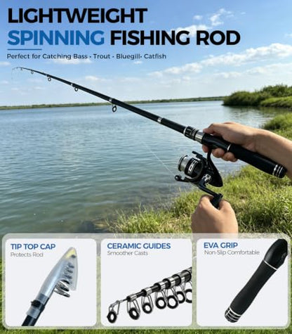 6.9ft Fishing Poles and Reels Combo, 2 Pack Telescopic Fishing Rod and Reel Kits with Lures and Carrier Bag, Lightweight Collapsible Travel Fishing Pole Set for Beginners Men Women