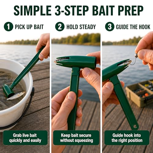 Live Bait Catcher Tool, Fishing Bait Holder and Hooking Aid | For minnows, earthworms, and shrimp during hook setup; compact green design stores easily in a tackle box.