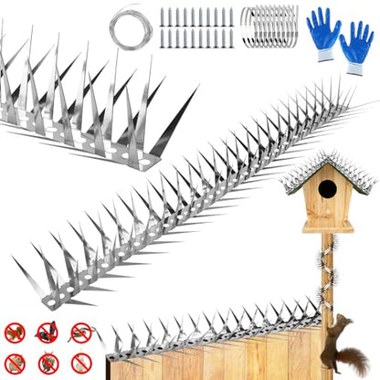 Bird Spikes 13 FT Anti Climb Spikes Stainless Steel Bird Squirrel Deterrent | Acts as squirrel baffles for bird feeders, stops squirrels stealing bird food - size: 158 inch
