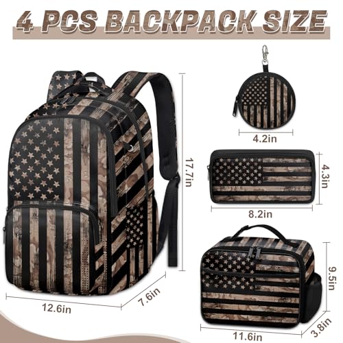 American Flag Backpack Set for Boys, Kids Camo USA flag Backpack for School with Lunch Box and Pencil Case Coin Purse, School Bookbag for Boys - color: Flag