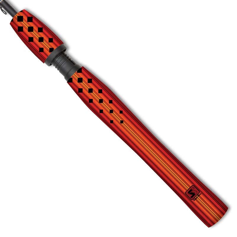SNIPER SKIN Fishing Rod Grip - Fishing Gear Accessories - Waterproof & Adjustable - Easy to Install, Strong Replacement Grip - color: Red Orange Diamonds