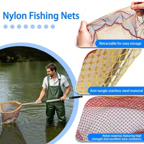 Fish Net, 44-77” Fishing Net Foldable Designed for Catching Trout Netting Fish Shrimp Along Riverbanks and Lakeshores