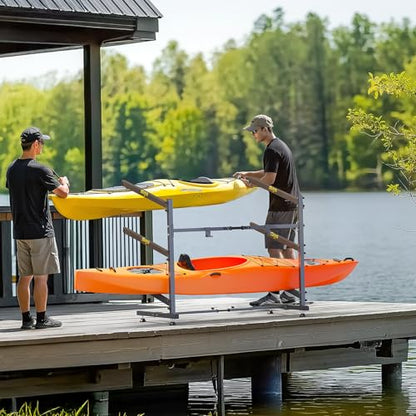 Bonnlo Kayak Storage Rack, Adjustable Heavy Duty Kayak Rack for Kayaks Paddle Boards, Kayak Paddle Holder for Garage, Spacesaver, Gentle on Padding, Boat Organizer - style: 3 Kayaks, Free Standing