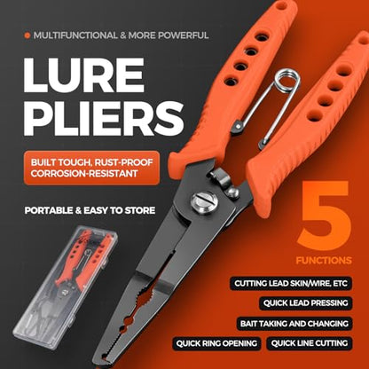 Fishing Pliers for Saltwater and Freshwater - Premium Stainless Steel Split Ring & Hook Remover with Wire Cutter, Non-Slip Handle, Spring Loaded- Must Have Bass/Boat/Kayak Fishing Gear (Black) - color: Black