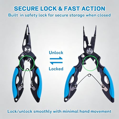 7.5" 420 Stainless Steel Fishing Pliers - Uni-Body Construction, Lightweight Corrosion-Resistant Fishing Tool with Multi-Function Jaws, Braid Cutters, Sheath, Lanyard & Carabiner (light blue) - color: Light Blue