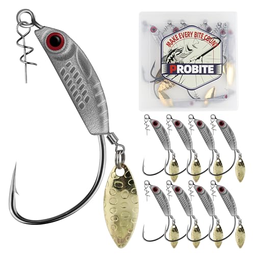 8PCS Spinner Jig Heads, Bionic Fish Head Weighted Hooks with Spinner Blades, Ultra-Sharp High Carbon Steel for Soft Plastic Lures - size: 1/8oz