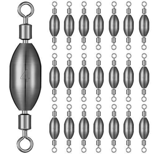 Seenelling 20 Pcs Brass Fishing Sinker Swivel Fishing Weights Saltwater Bullet Sinkers Drop Shot Weight Egg Sinkers with Swivel Rolling Removable Freshwater - size: 1/2 oz