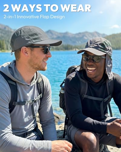 Mens Sun Hat with Breathable Mesh Sun Hats for Men Sun Protection Fishing Hat with Neck Flap for Hiking Cycling - color: Gray-blue