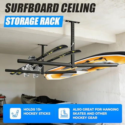 Stainless Steel Ceiling Storage Rack, 10"-18" Height Adjustable,Kayak Overhead Garage Storage Rack, Holds 200 lbs, for High-Altitude Storage of Kayaks, Surfboards, Canoes, Skis, and Ladders - style: Double