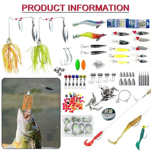 Fishing Lures Kit with Tackle Box Included Crankbait, Minnow, Spinnerbaits, Spoons, Soft Lures, Jigs, Hooks, Bait Rigs, Weights Sinkers, Topwater Lures Freshwater Saltwater 346/353Pcs - color: 353pcs