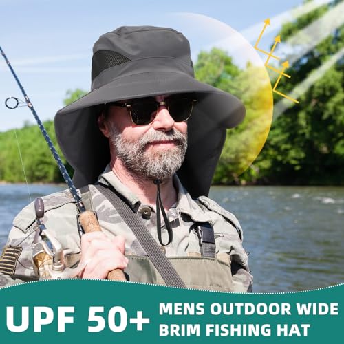 Cuffbow 4 Pcs Mens Outdoor Wide Brim Fishing Hat with Face and Neck Cover Sun Protection Cap UPF 50+ Fisherman Bucket Sun Hat