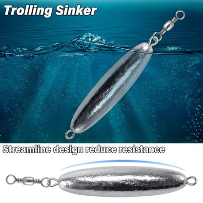 Dr.Fish 10 Pack in-line Trolling Sinkers with Swivel Torpedo Weight Lead Fishing Sinkers Double Ring Saltwater Freshwater Salmon Walleye Trolling - size: 1/8oz-10 Pack