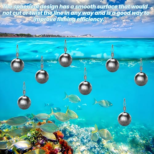 50Pcs Round Fishing Weights Sinkers Ball Fishing Weights Casting Drop Shot Sinkers Catfishing Sinkers Lead Weights Sinkers with Barrel Swivels for Saltwater Freshwater Fishing-(3.5-10g) - size: 1/8oz(3.5g)-50 Pack