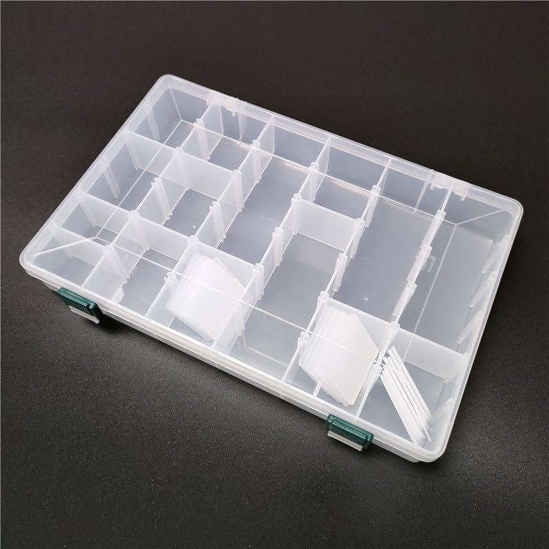 KALAVARMA 36 Grids Clear Plastic Bead Organizer Box, Fishing Tackle Box Compartment Organizer with Adjustable Dividers for Jewelry, Art Craft, Bead Storage Containers with 5 Sheets Label Stickers