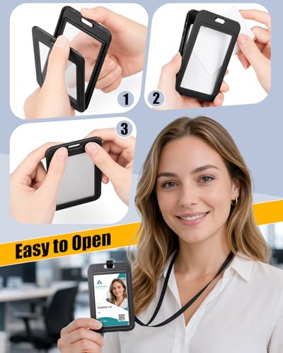 Uniclife 3 Pack Vertical Badge Holders for Office School IDs | Hard plastic vertical holder with double-sided clear windows protects IDs, credit cards and proximity key cards. - color: Black-01, size: 3 Pack